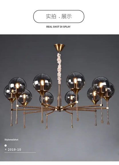 Modern brass designer metal chandelier living room smoked glass globes