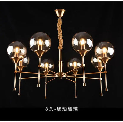Modern brass designer metal chandelier living room smoked glass globes