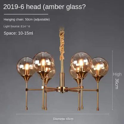 Modern brass designer metal chandelier living room smoked glass globes