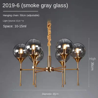 Modern brass designer metal chandelier living room smoked glass globes
