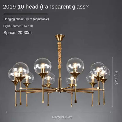 Modern brass designer metal chandelier living room smoked glass globes