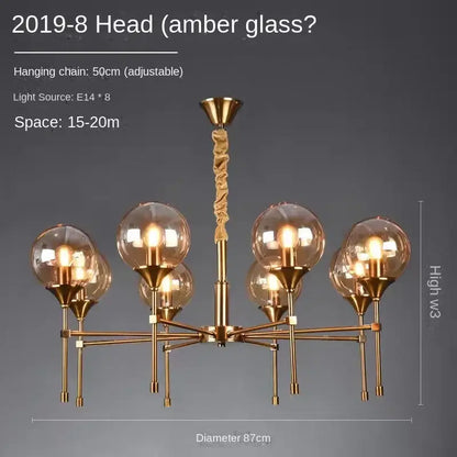 Modern brass designer metal chandelier living room smoked glass globes