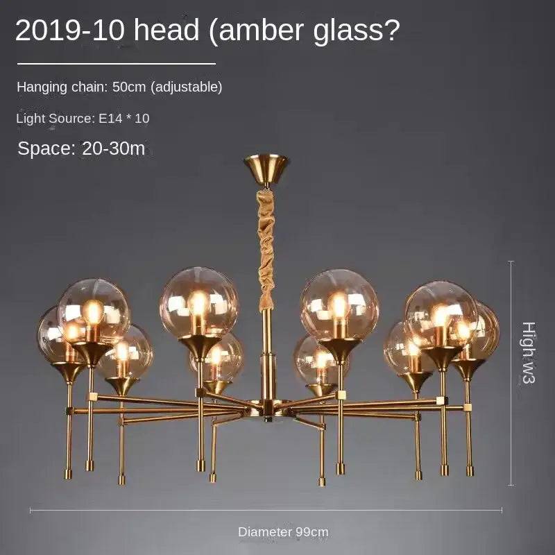 Modern brass designer metal chandelier living room smoked glass globes