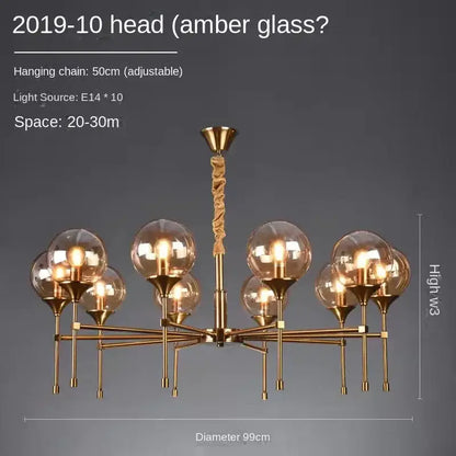 Modern brass designer metal chandelier living room smoked glass globes