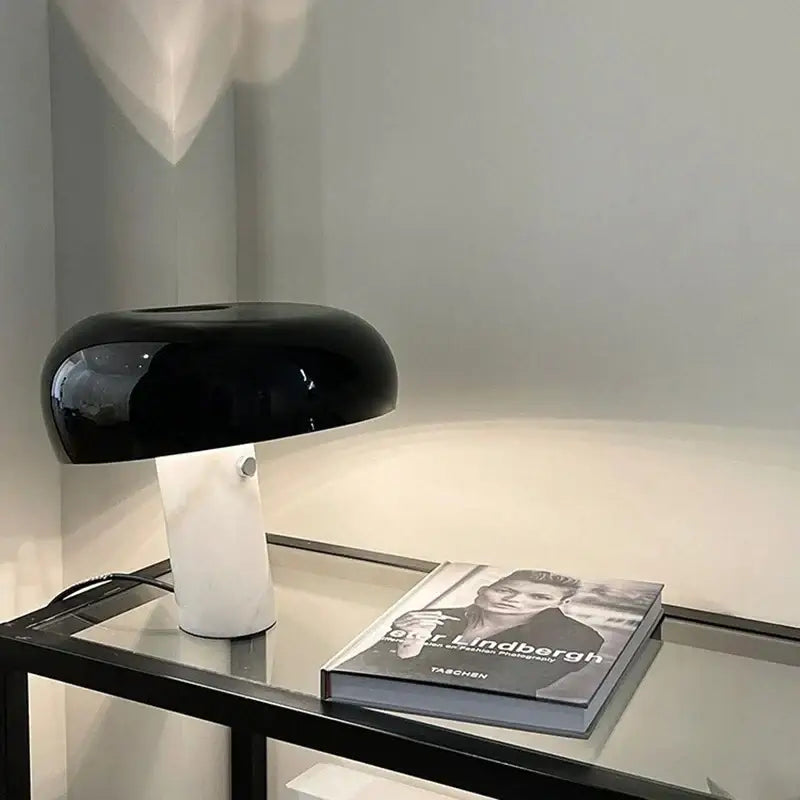 designer mushroom lamp black & white marble study room