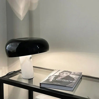 designer mushroom lamp black & white marble study room