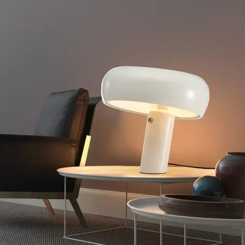 designer mushroom lamp black & white marble study room