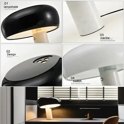 designer mushroom lamp black & white marble study room