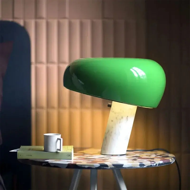 designer mushroom lamp black & white marble study room