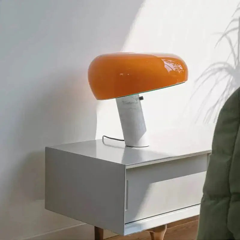 designer mushroom lamp black & white marble study room