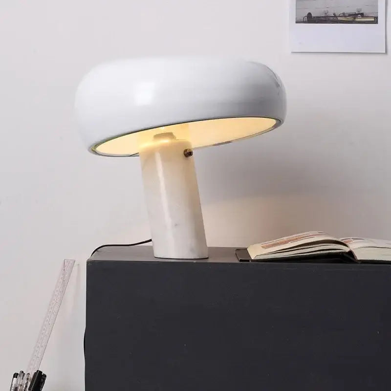 designer mushroom lamp black & white marble study room