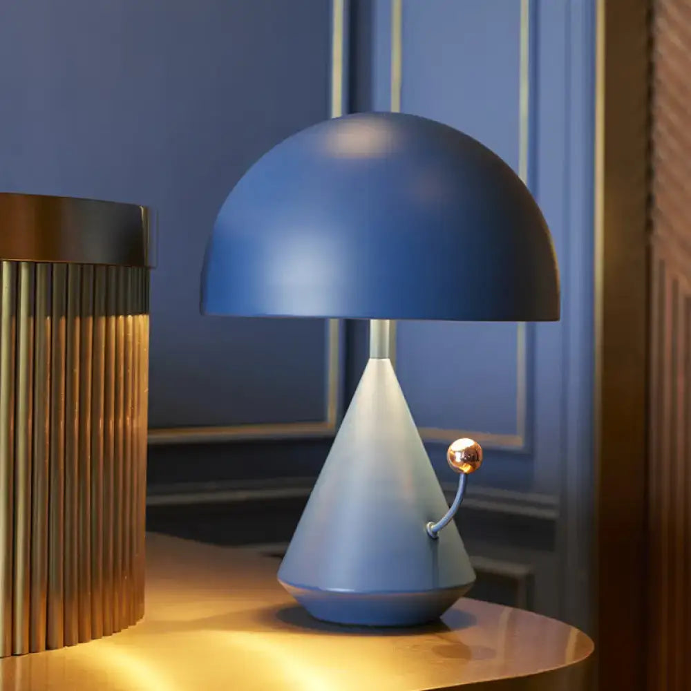 Matte blue mushroom table lamp with gold accent bedroom night light
