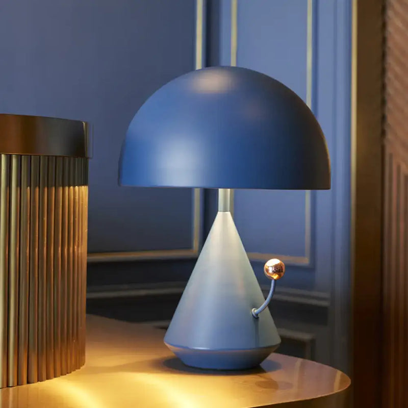 Matte blue mushroom table lamp with gold accent bedroom night light