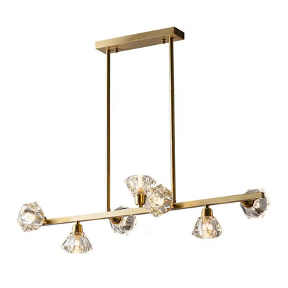 Modern gold diamond crystal linear restaurant island lamp dining room