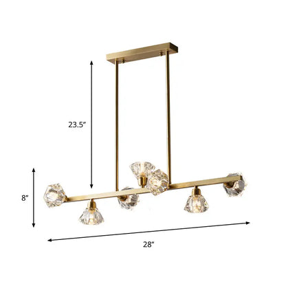 Modern gold diamond crystal linear restaurant island lamp dining room