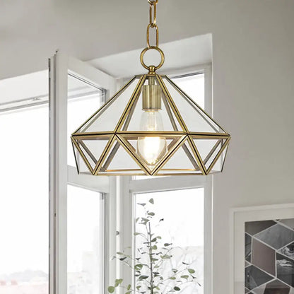 Modern brass diamond pendant light with clear glass for bedroom