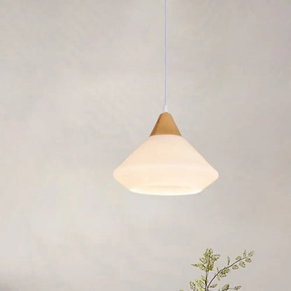 Modernist diamond white glass and wood pendant light dining room