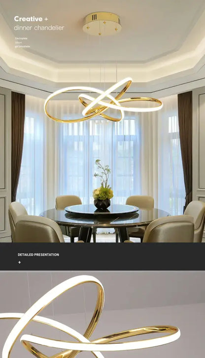 Modern dimmable gold ring chandelier for dining room