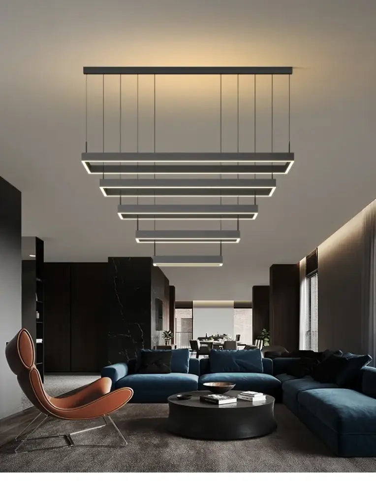 Modern black geometric led ceiling chandelier for living room