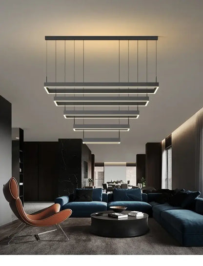 Modern black geometric led ceiling chandelier for living room