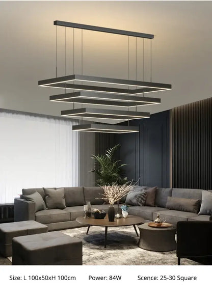 Modern black geometric led ceiling chandelier for living room