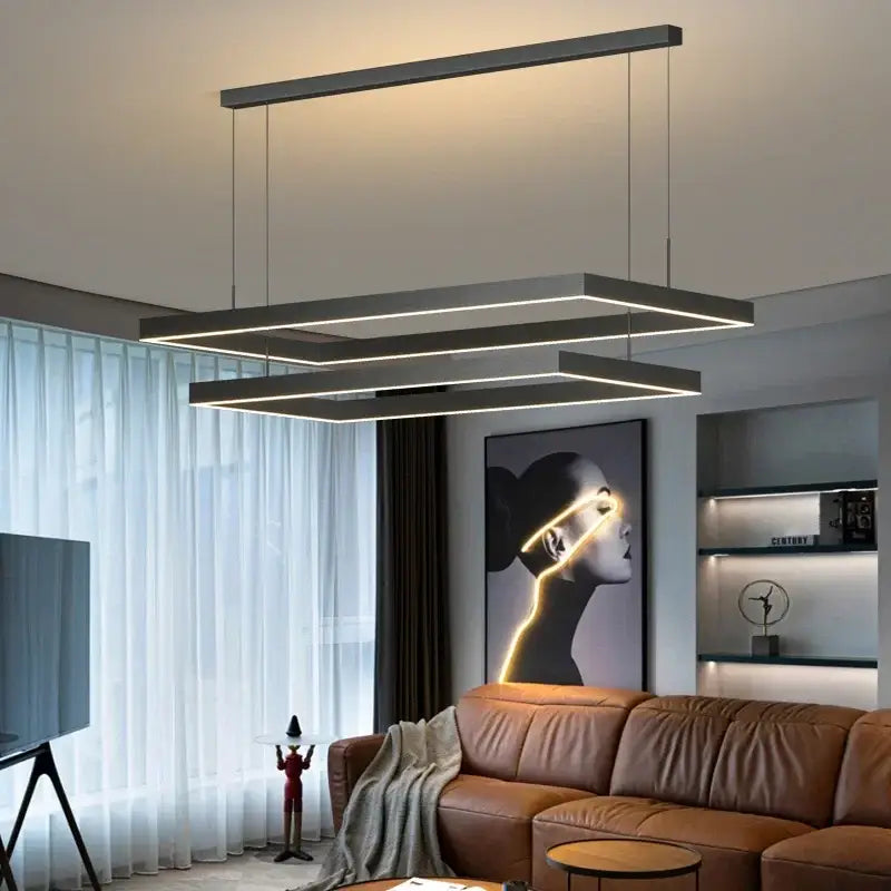 Modern black geometric led ceiling chandelier for living room