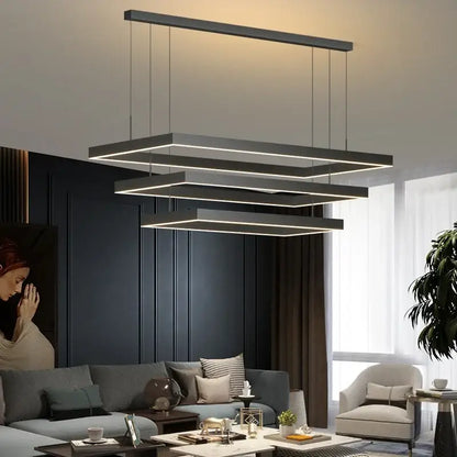 Modern black geometric led ceiling chandelier for living room