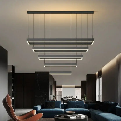 Modern black geometric led ceiling chandelier for living room