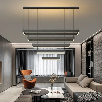 Modern black geometric led ceiling chandelier for living room