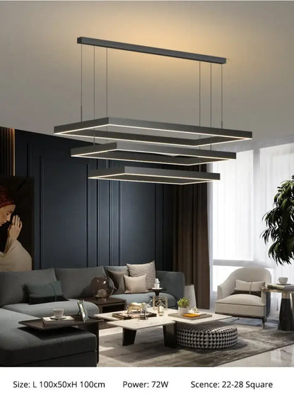 Modern black geometric led ceiling chandelier for living room