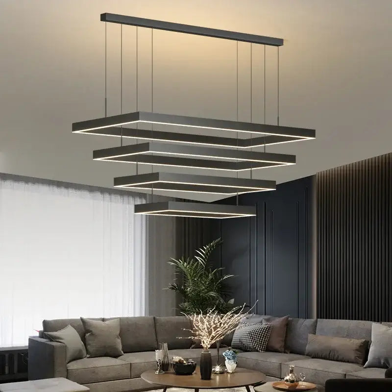 Modern black geometric led ceiling chandelier for living room