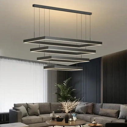 Modern black geometric led ceiling chandelier for living room