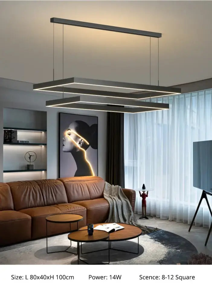 Modern black geometric led ceiling chandelier for living room
