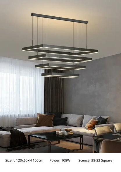 Modern black geometric led ceiling chandelier for living room