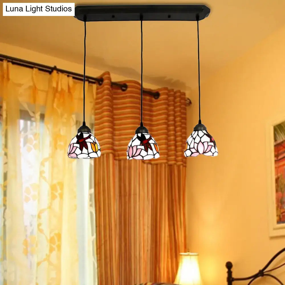 Dragonfly pink & orange art glass dining room pendant light