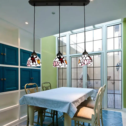 Dragonfly pink & orange art glass dining room pendant light