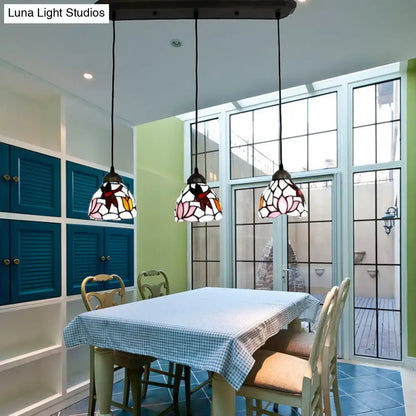 Dragonfly pink & orange art glass dining room pendant light