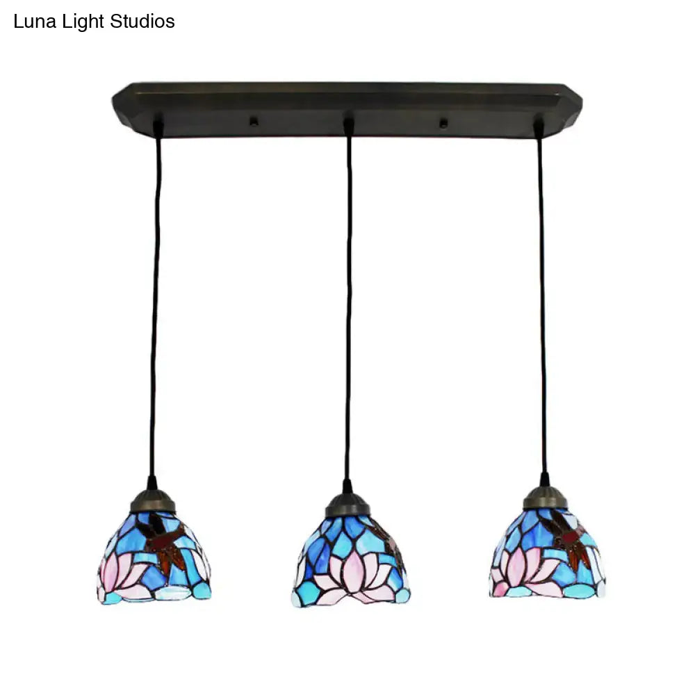 Dragonfly pink & orange art glass dining room pendant light