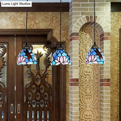 Dragonfly pink & orange art glass dining room pendant light