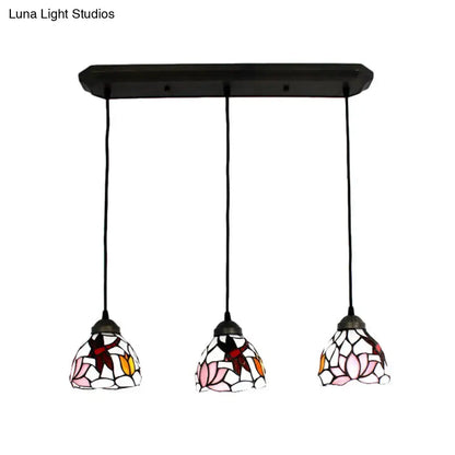 Dragonfly pink & orange art glass dining room pendant light