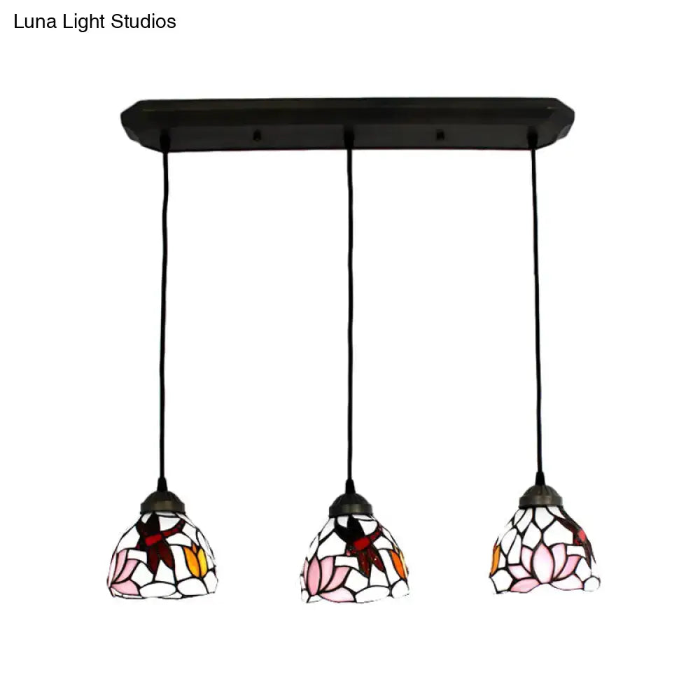 Dragonfly pink & orange art glass dining room pendant light