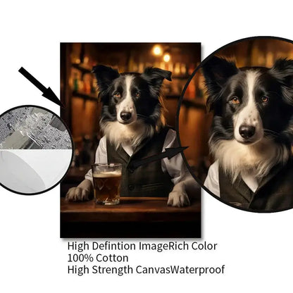 Pug in vest dog pub canvas wall art for home bar or living room