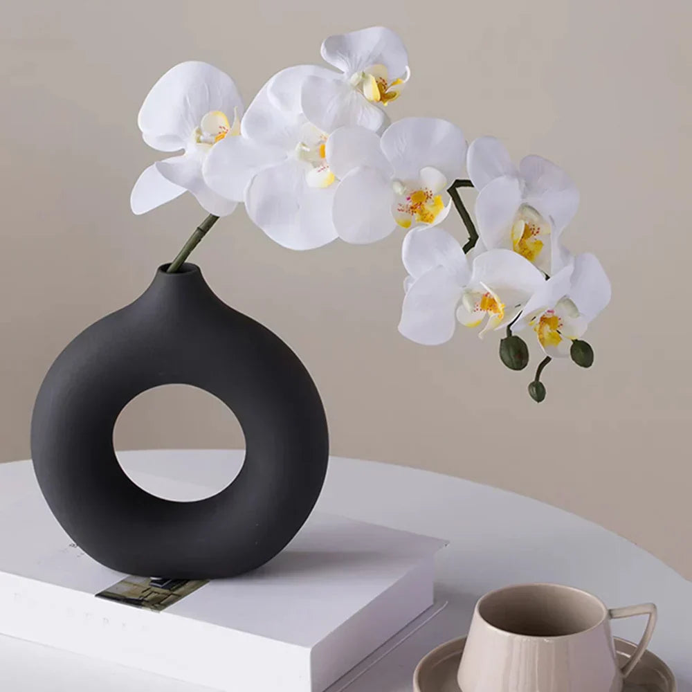 DecorBites™ Donut Shape Flower Vase - White Minimalist