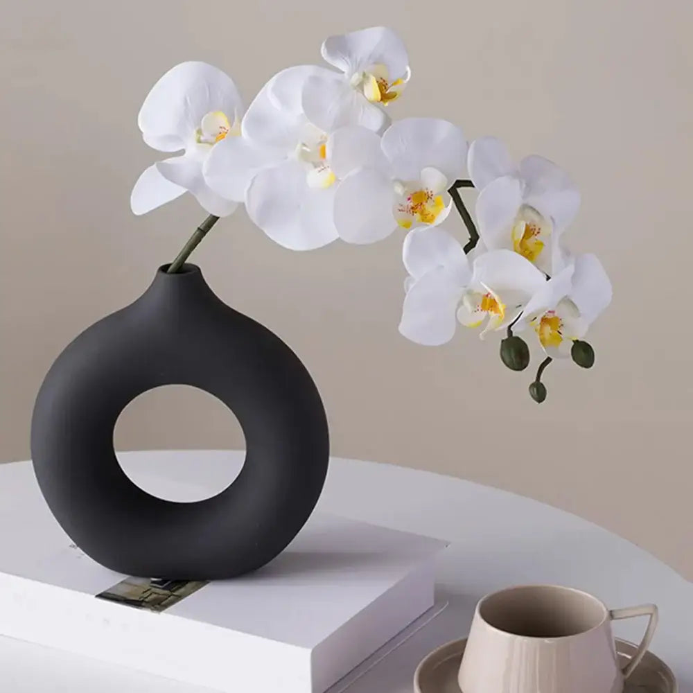 Modern black donut shape flower vase set living room decor