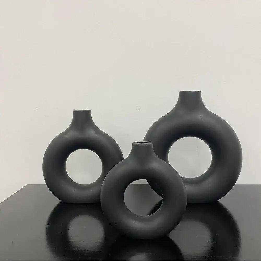 Modern black donut shape flower vase set living room decor