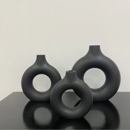 Modern black donut shape flower vase set living room decor