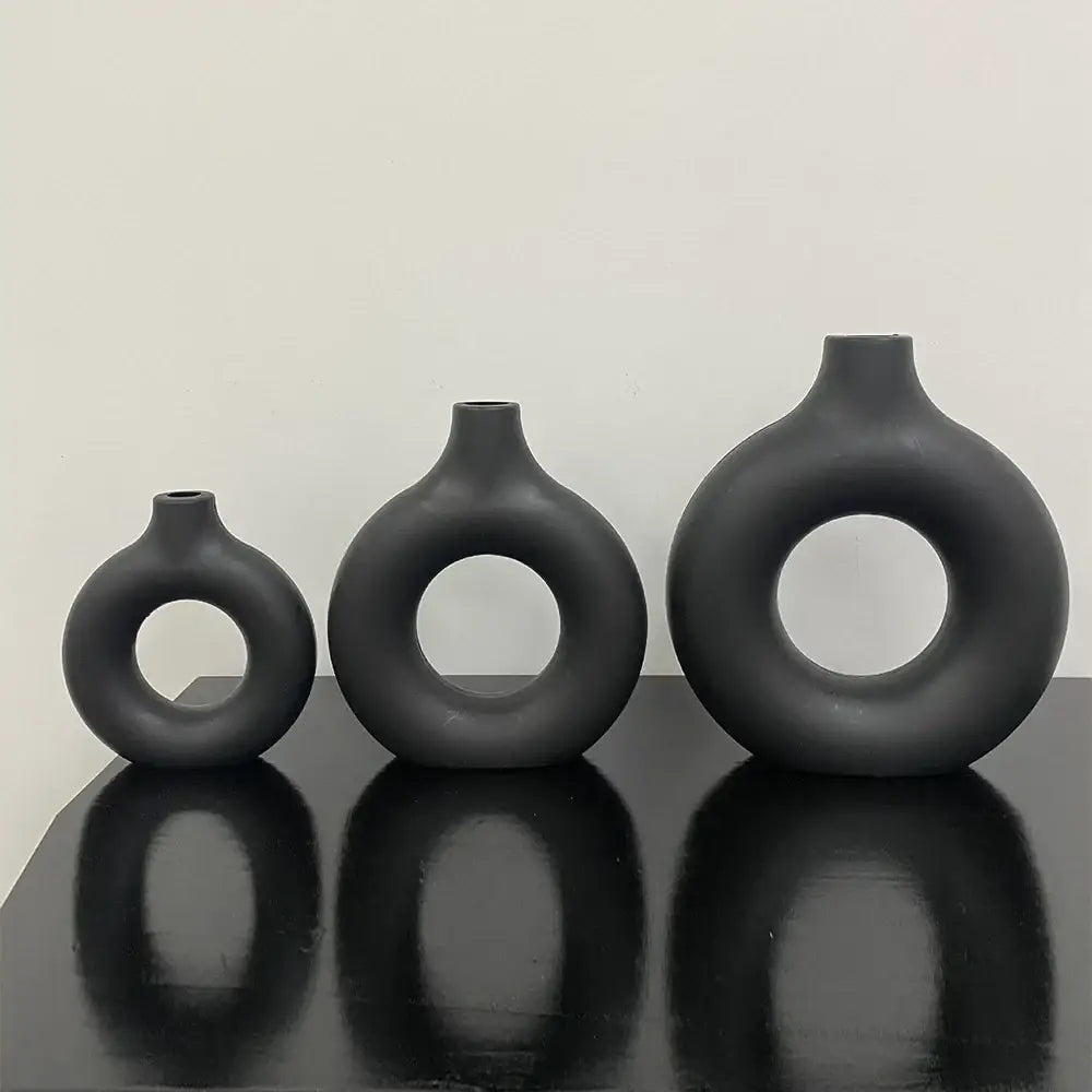 Modern black donut shape flower vase set living room decor