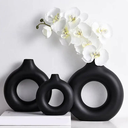 Modern black donut shape flower vase set living room decor
