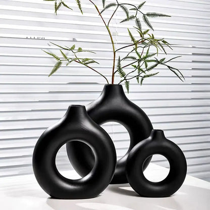 Modern black donut shape flower vase set living room decor