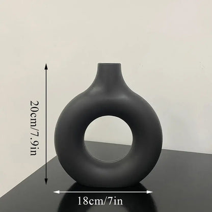 Modern black donut shape flower vase set living room decor